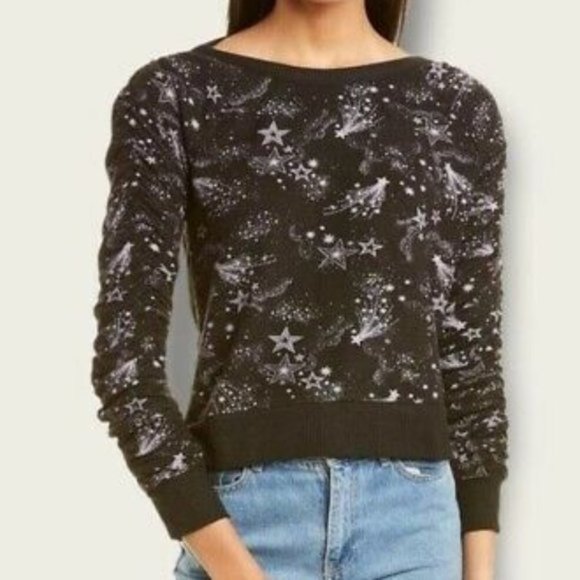 Chaser Black Mystical Star Print Shirred Sleeve Sweatshirt - Picture 1 of 7